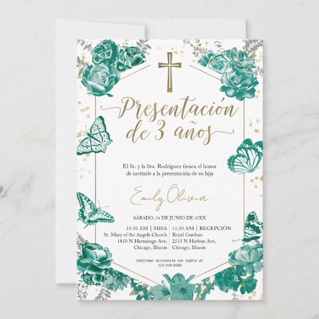 Presentación 3 años Photo Invitation Papillon (Devant)