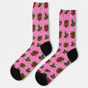 Presents and Holly_pink Socks