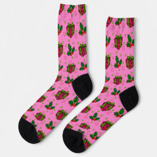 Presents and Holly_pink Socks
