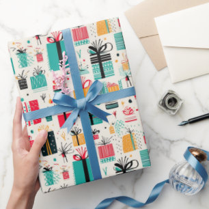 Presents Bows Festive Holidays Pattern Gift Wrapping Paper
