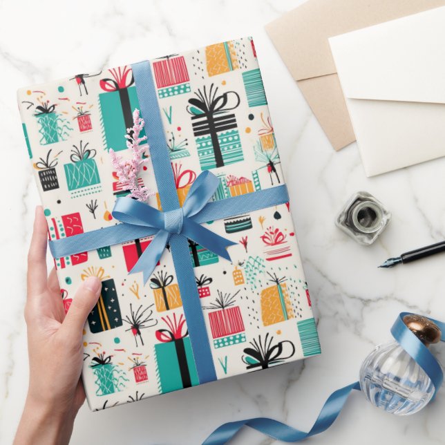 Presents Bows Festive Holidays Pattern Gift Wrapping Paper (Gifting)