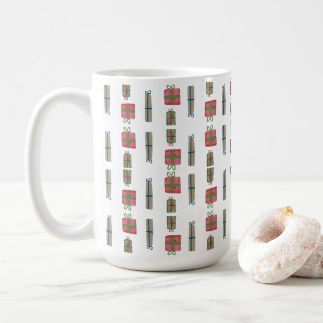 Presents Coffee Mug | 15 oz Holiday | Ceramic (With Donut)