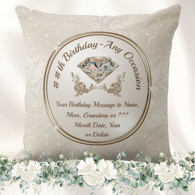 Presents for Ladies Who Have Everything, Birthday Throw Pillow (60th Birthday gifts for mom from daughter. 70th birthday gift ideas for her. 75th birthday gifts. )
