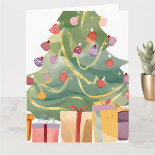 Presents Under the Christmas Tree Watercolor Card