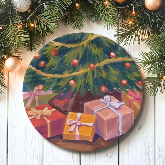 Presents Under the Tree Christmas Holiday Party Paper Plate (Creator Uploaded)
