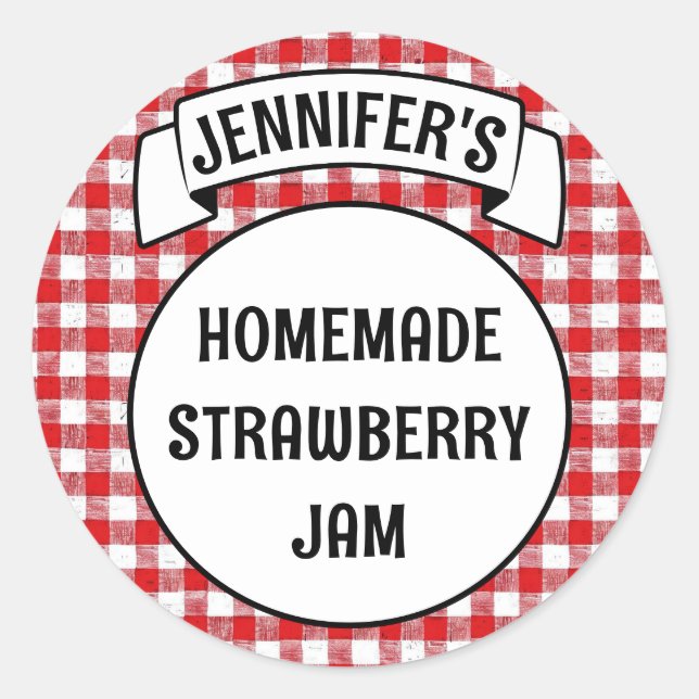  Preserves Jam Jelly Jar Red Plaid Gingham Label (Front)