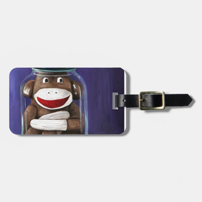 Preserving Childhood with Sock Monkey Luggage Tag (Front Horizontal)