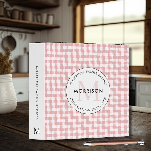 Preserving Family Recipes Red Gingham Monogram Binder (Recipe Binder Preserving Family Recipes Red Checkered Gingham Monogram Logo )