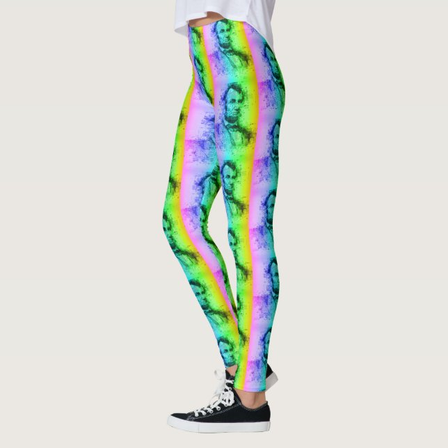 President Abraham Lincoln Funny Rainbow Typography Leggings (Left)