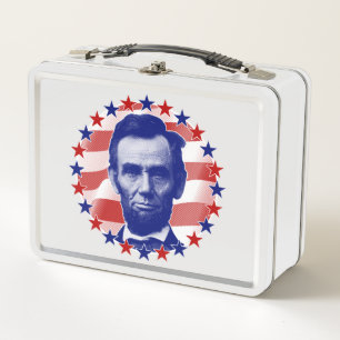 President Abraham Lincoln Stars and Stripes Metal Lunch Box