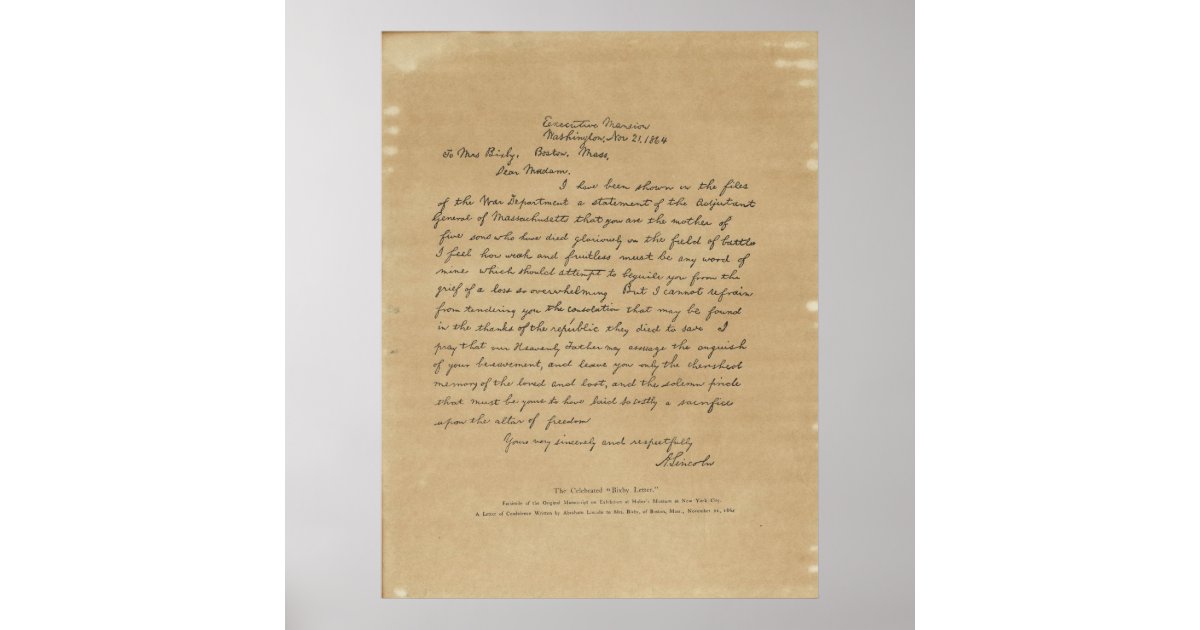 President Abraham Lincoln s Letter To Mrs Bixby Poster Zazzle ca