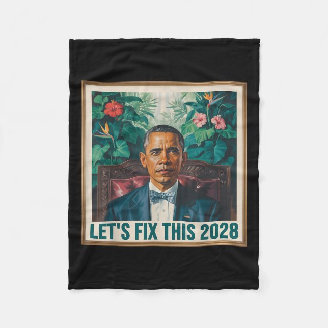 President Barack Obama 2028 Rtrait Patriotic Democ Fleece Blanket (Front)