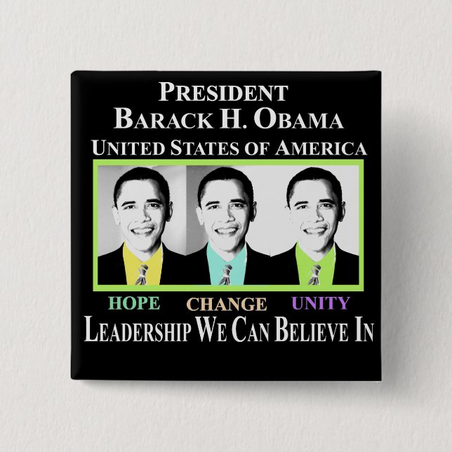 PRESIDENT BARACK OBAMA 2 INCH SQUARE BUTTON (Front)