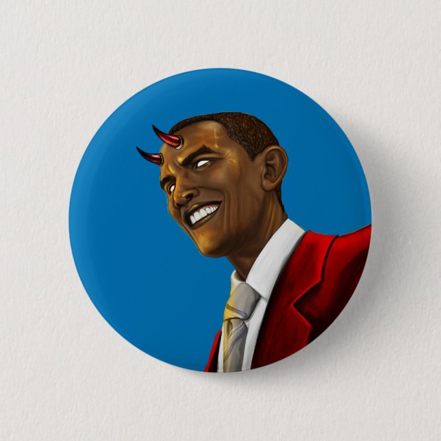 President Barack Obama as the Devil Halloween 2 Inch Round Button (Front)
