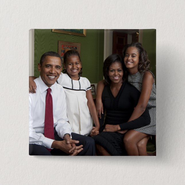 President Barack Obama & Family 2 Inch Square Button (Front)