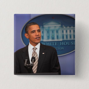 President Barack Obama makes an announcement 2 Inch Square Button