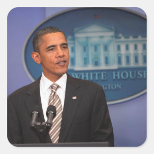 President Barack Obama makes an announcement Square Sticker