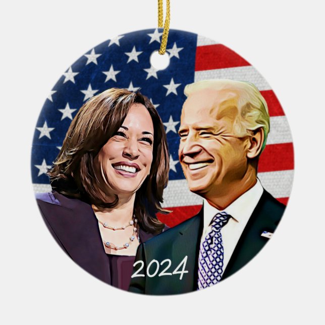 President Biden and VP Harris 2024 Election Ceramic Ornament (Front)