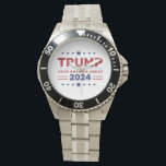 President Donald Trump 2024 Keep America Great Watch<br><div class="desc">Showcase your support with the President Donald Trump 2024 Keep America Great Watch! This distinctive timepiece features the Keep America Great slogan, celebrating patriotism and the 2024 campaign in style. Designed with high-quality materials, it combines durability with a bold, symbolic look that’s perfect for daily wear or as a keepsake....</div>