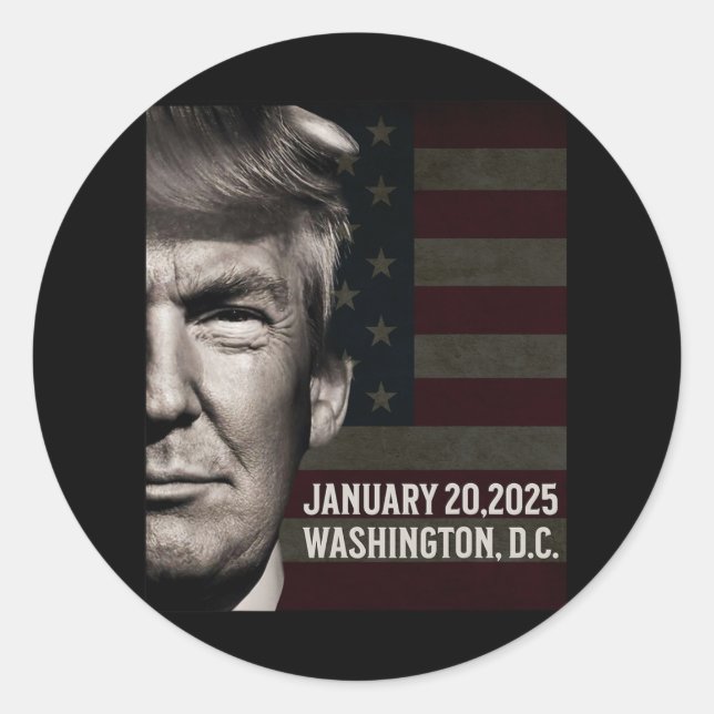President Donald Trump 2025 Inauguration Date Comm Classic Round Sticker (Front)