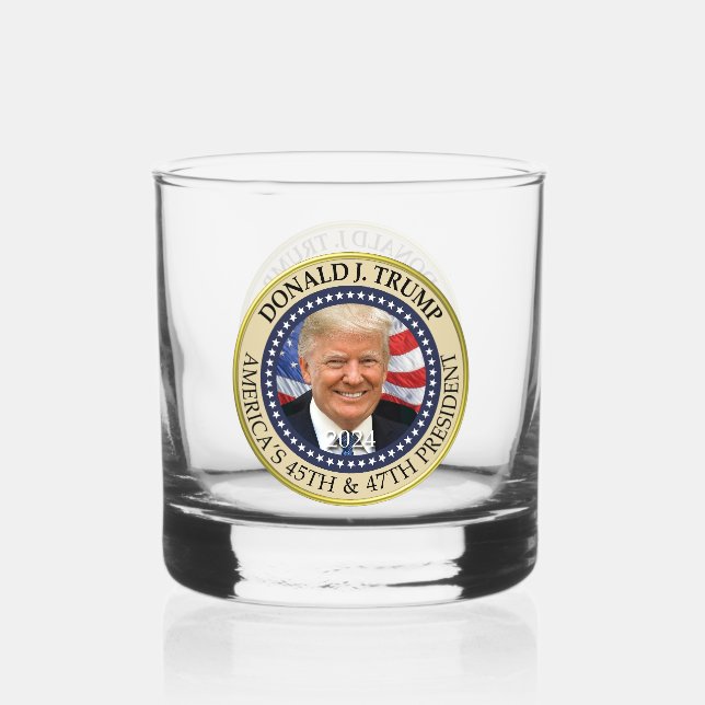 President Donald Trump 47th President 2024 Photo Whiskey Glass (Front)