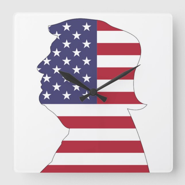 PRESIDENT DONALD TRUMP AMERICAN FLAG SQUARE WALL CLOCK (Front)