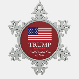PRESIDENT DONALD TRUMP BEST PRESIDENT EVER  SNOWFLAKE PEWTER CHRISTMAS ORNAMENT