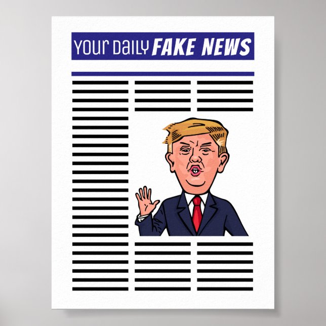 President Donald Trump Fake News Funny Cartoon Poster (Front)
