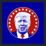 President Donald Trump in Red Poster<br><div class="desc">Donald Trump was the 45th President of the United States. The former business man and television personality is celebrated in the President Donald Trump in Red pop art design. The circle based design features a portrait of Donald Trump in a retro dot screen pattern in shades of blue, reminiscent of...</div>