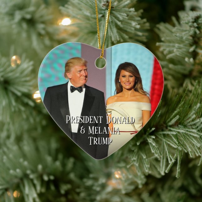 President Donald Trump & Melania Heart Photo Ceramic Ornament (Tree)