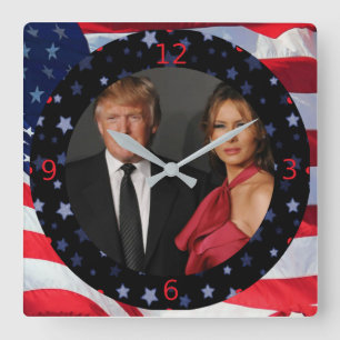 PRESIDENT DONALD TRUMP & MELANIA SQUARE WALL CLOCK