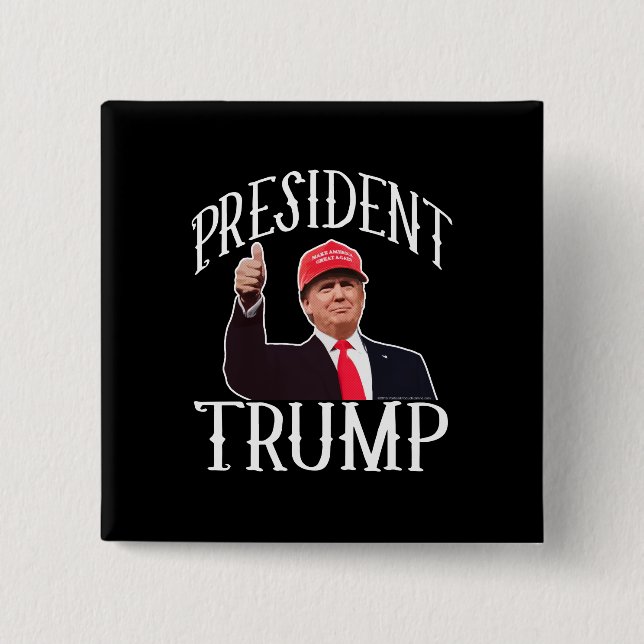 President Donald Trump Red Hat Thumbs Up 2 Inch Square Button (Front)