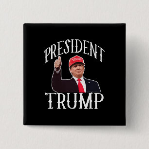 President Donald Trump Red Hat Thumbs Up 2 Inch Square Button