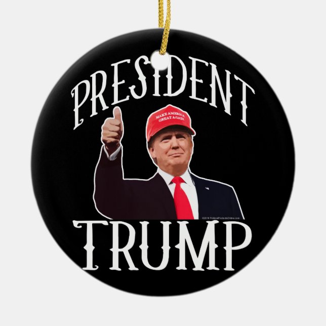 President Donald Trump Red Hat Thumbs Up Ceramic Ornament (Front)