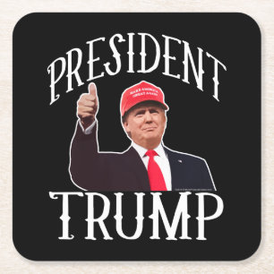 President Donald Trump Red Hat Thumbs Up Square Paper Coaster