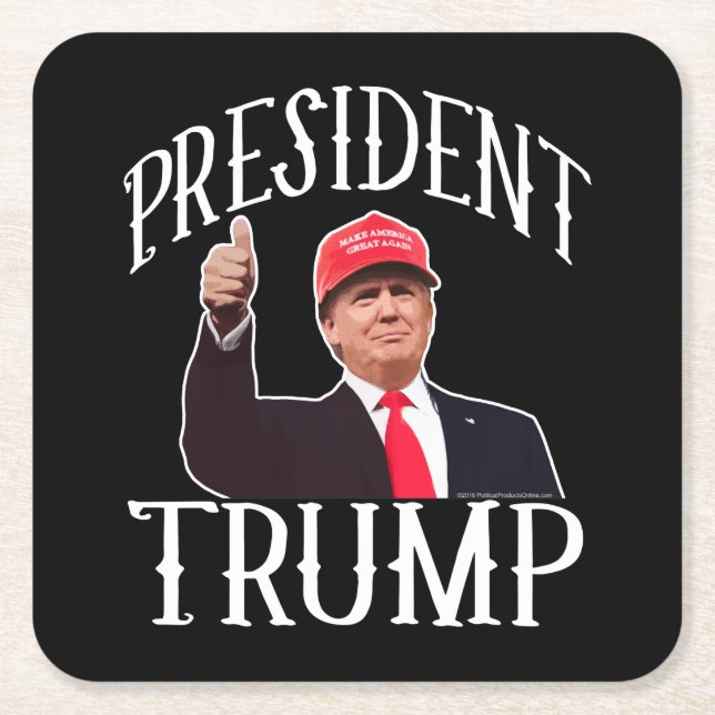 President Donald Trump Red Hat Thumbs Up Square Paper Coaster (Front)