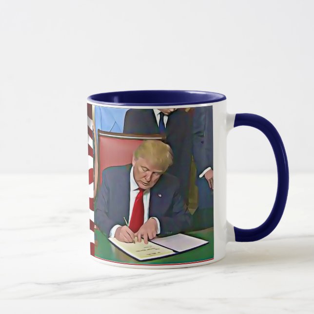 President Donald Trump Signing Papers Coffee Mug (Right)