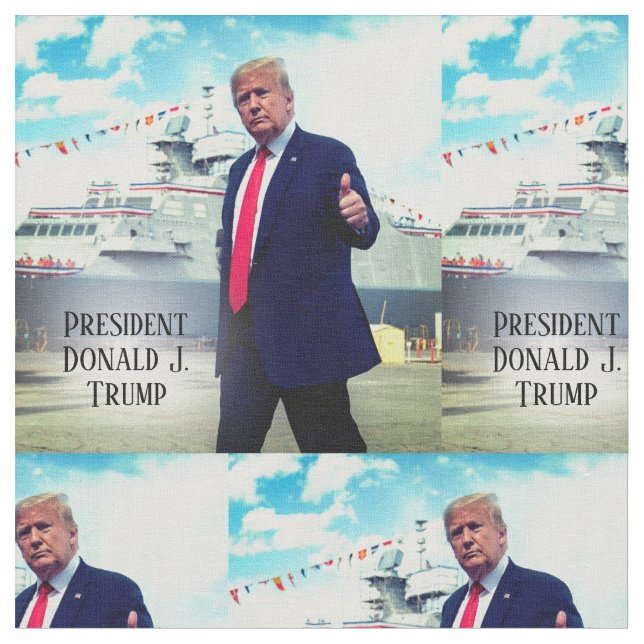 President Donald Trump Thumbs Up Naval Ship Fabric (Close Up)