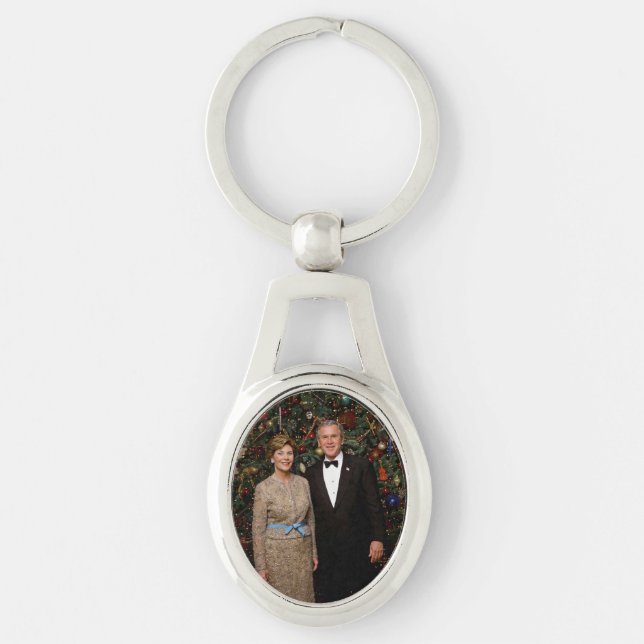President George Bush, Laura Christmas White House Keychain (Front)