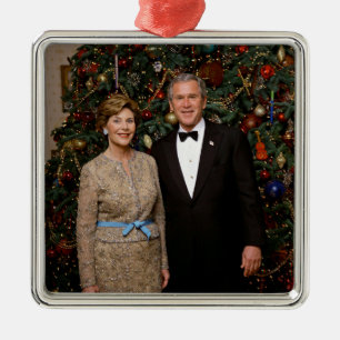 President George Bush, Laura Christmas White House Metal Ornament