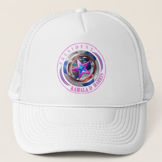President Harris/Walz Pink Stamp Medallion Cap (Front)