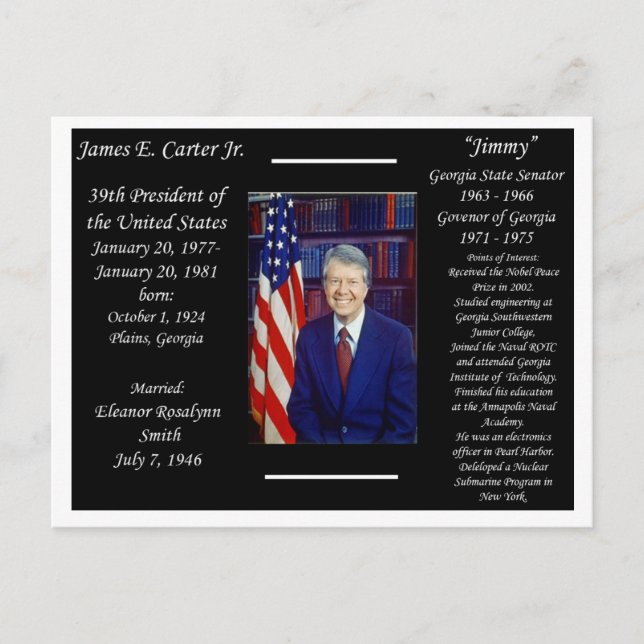 President Jimmy Carter Postcard (Front)