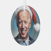President Joe Biden and Santa Hat   Glass Ornament (Front Left)