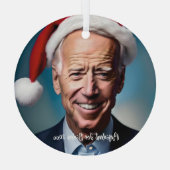President Joe Biden and Santa Hat   Glass Ornament (Back)