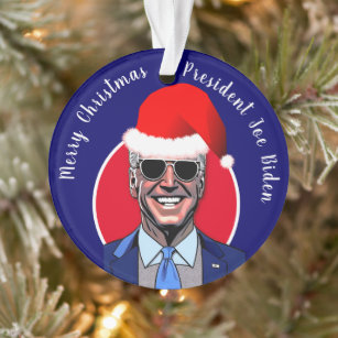 President Joe Biden and Santa Hat  Ornament