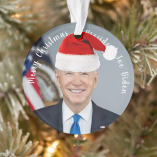 President Joe Biden and Santa Hat  Ornament