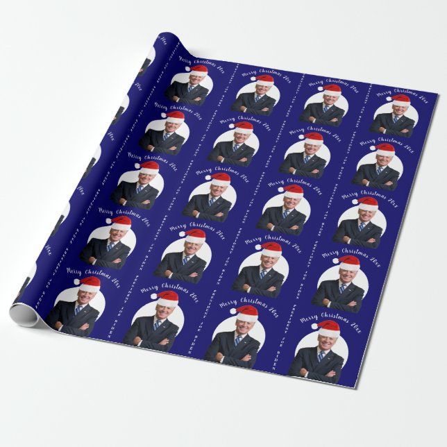 President Joe Biden and Santa Hat Wrapping Paper (Unrolled)