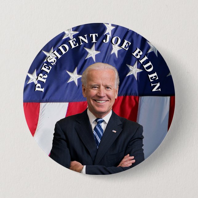President Joe Biden on Red. White and Blue Magnet 3 Inch Round Button (Front)