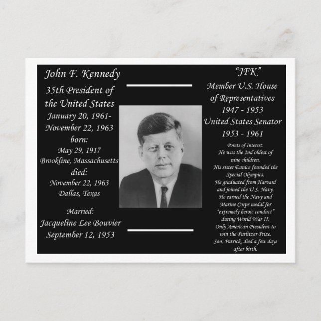President John F Kennedy Postcard (Front)