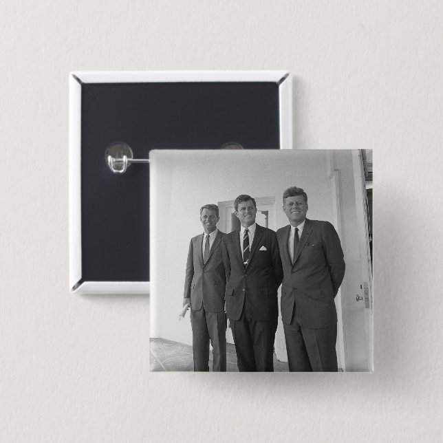 President John Kennedy & Brothers American Camelot 2 Inch Square Button (Front & Back)